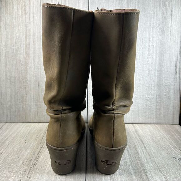 Keen Akita Brown Leather Slouch Wedge Heeled Tall Calf Boot Women’s Size 8.5 - Picture 7 of 10
